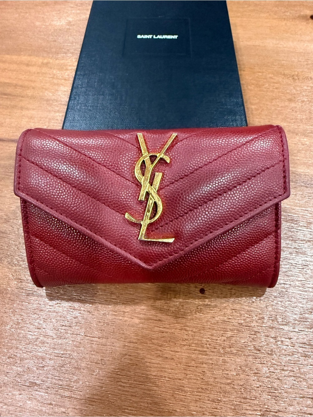 Saint Laurent Grain De Poudre Matelasse Chevron Small Monogram Envelope Wallet